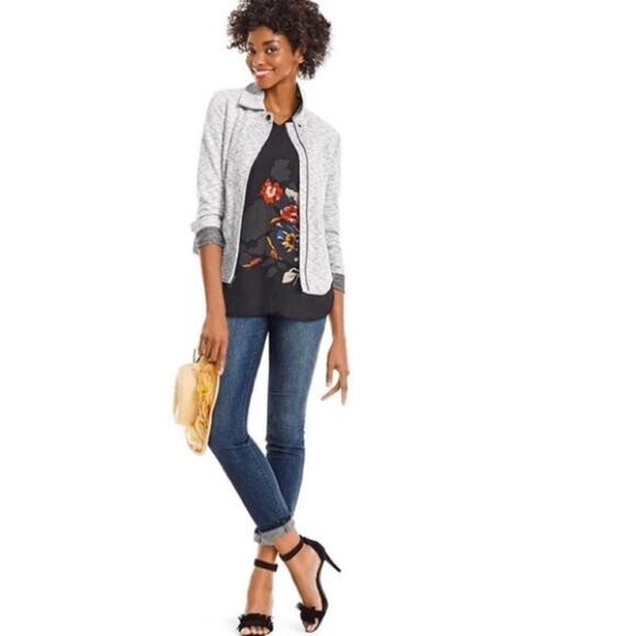 Cabi Neo Moto Jacket Womens Medium Heather Gray French Terry Zip Up Casual Biker - Picture 12 of 12